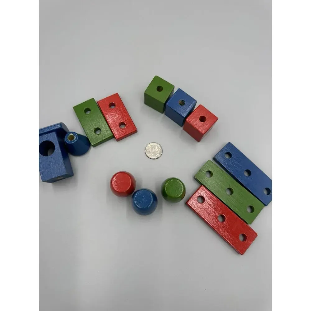 Childrens Wooden Pull Toy Train 4 Cars Primary Colors